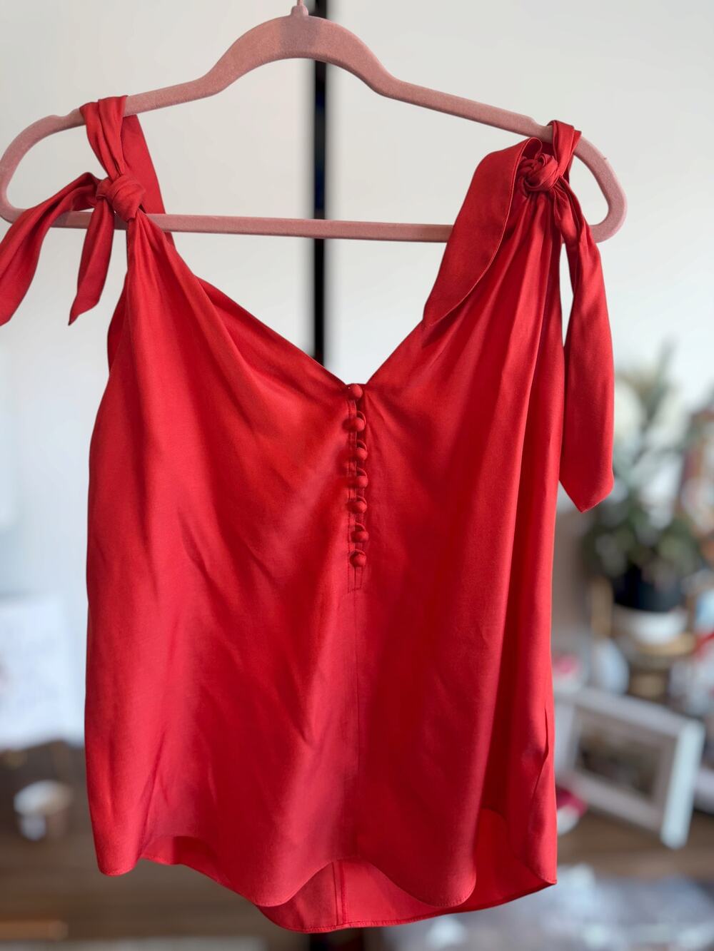Rebecca Taylor Silk Blend Sleeveless Tie Shoulder Blouse Top Red Women's Medium